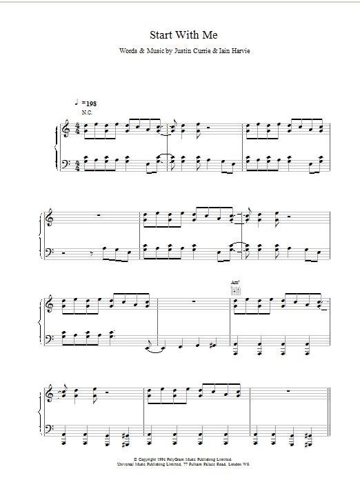 Download Del Amitri Start With Me sheet music notes and chords for Piano, Vocal & Guitar (Right-Hand Melody) - Download Printable PDF and start playing in minutes.
