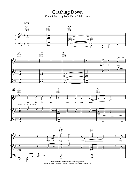 Learn to play Del Amitri Crashing Down sheet music for Piano, Vocal & Guitar (Right-Hand Melody) in minutes. Del Amitri Crashing Down sheet music notes and chords