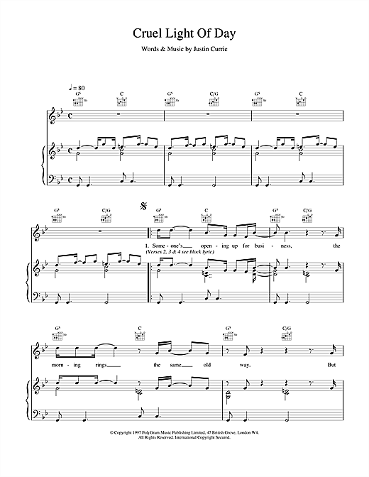 Learn to play Del Amitri Cruel Light Of Day sheet music for Piano, Vocal & Guitar (Right-Hand Melody) in minutes. Del Amitri Cruel Light Of Day sheet music notes and chords