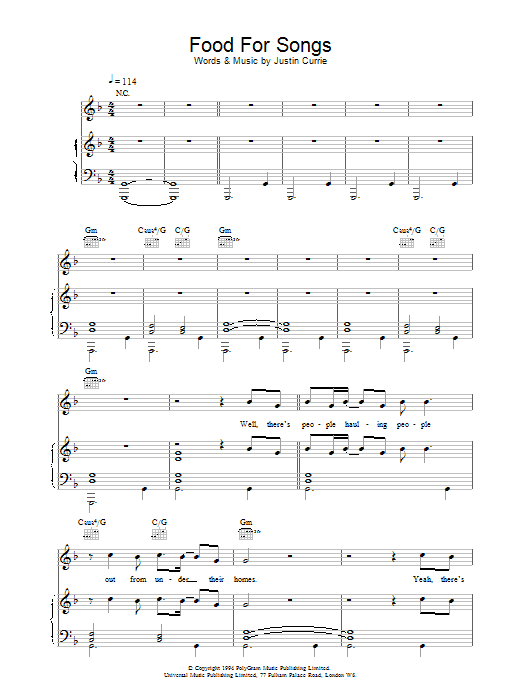 Del Amitri Food For Songs sheet music preview music notes and score for Piano, Vocal & Guitar (Right-Hand Melody) including 8 page(s)
