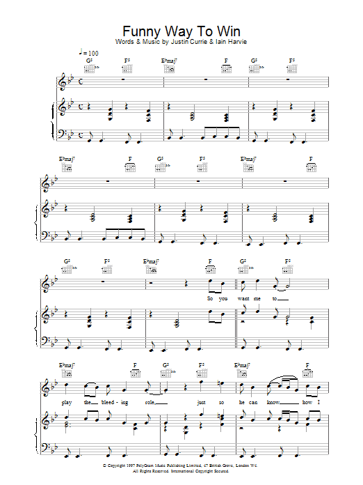 Del Amitri Funny Way To Win sheet music preview music notes and score for Piano, Vocal & Guitar (Right-Hand Melody) including 7 page(s)