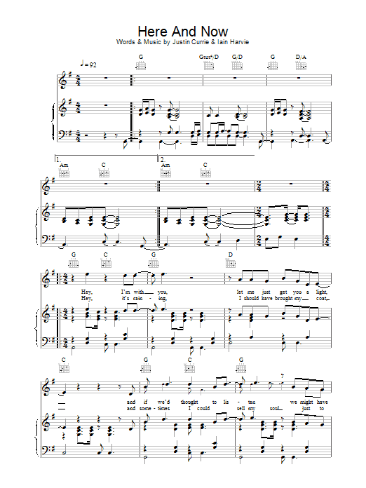 Del Amitri Here And Now sheet music preview music notes and score for Piano, Vocal & Guitar (Right-Hand Melody) including 6 page(s)