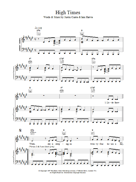 Del Amitri High Times sheet music preview music notes and score for Piano, Vocal & Guitar (Right-Hand Melody) including 4 page(s)