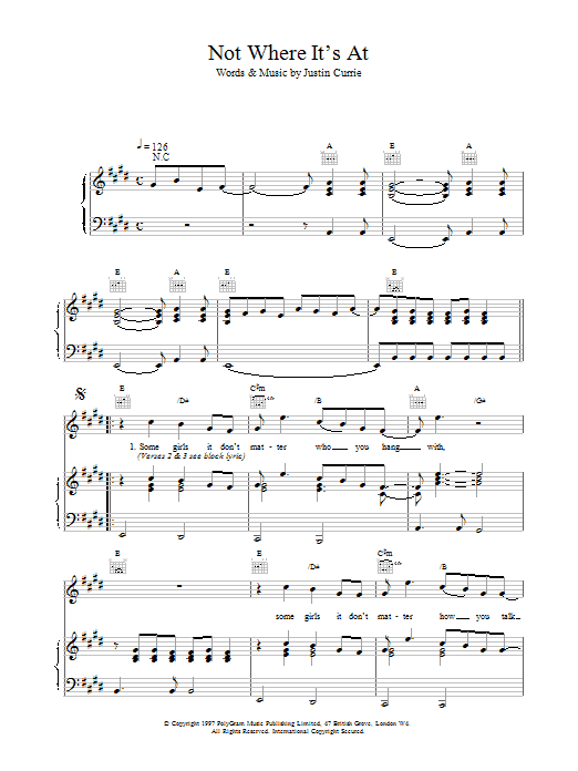 Del Amitri Not Where It's At sheet music preview music notes and score for Piano, Vocal & Guitar (Right-Hand Melody) including 6 page(s)