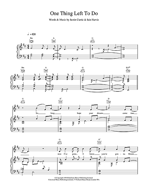 Learn to play Del Amitri One Thing Left To Do sheet music for Piano, Vocal & Guitar (Right-Hand Melody) in minutes. Del Amitri One Thing Left To Do sheet music notes and chords