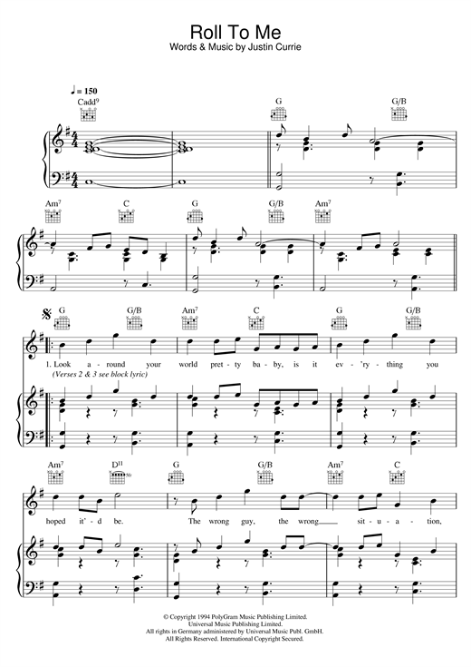 Learn to play Del Amitri Roll To Me sheet music for Piano, Vocal & Guitar (Right-Hand Melody) in minutes. Del Amitri Roll To Me sheet music notes and chords