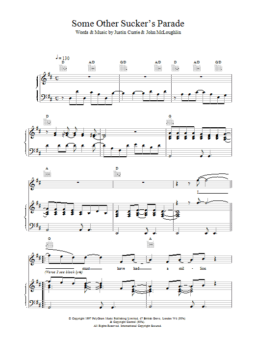 Del Amitri Some Other Sucker's Parade sheet music preview music notes and score for Piano, Vocal & Guitar (Right-Hand Melody) including 5 page(s)