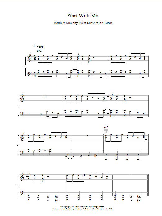 Del Amitri Start With Me sheet music preview music notes and score for Piano, Vocal & Guitar (Right-Hand Melody) including 8 page(s)