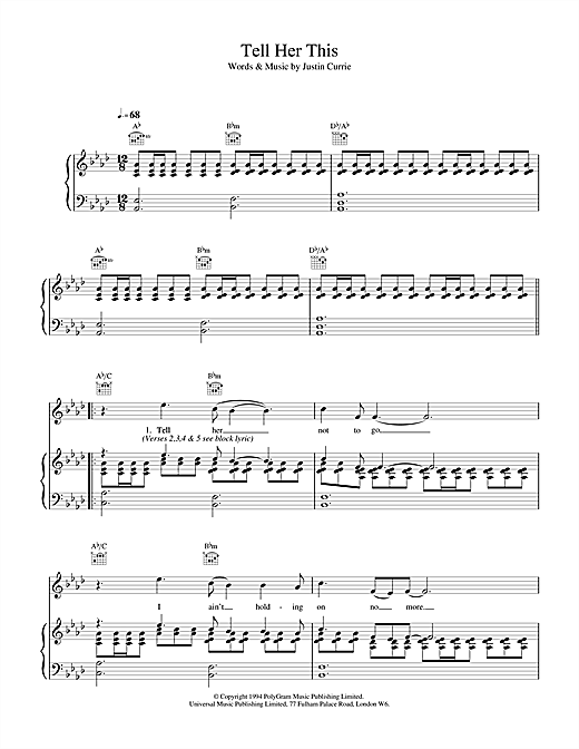 Learn to play Del Amitri Tell Her This sheet music for Piano, Vocal & Guitar (Right-Hand Melody) in minutes. Del Amitri Tell Her This sheet music notes and chords