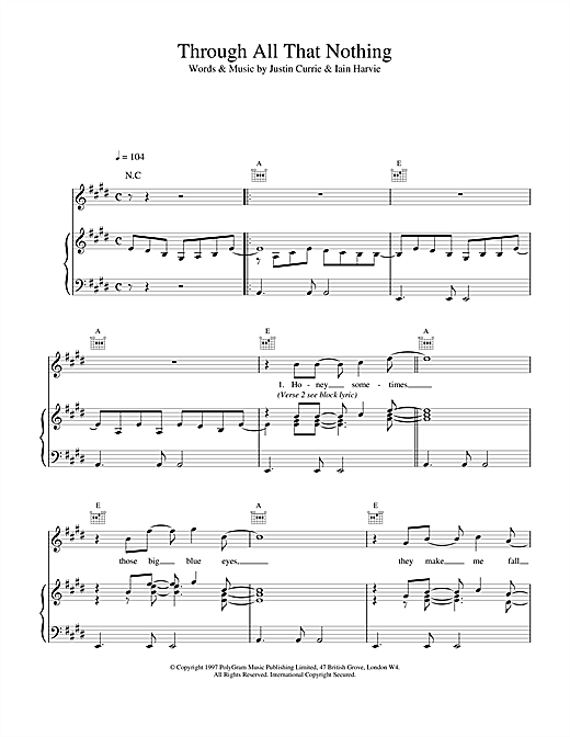 Learn to play Del Amitri Through All That Nothing sheet music for Piano, Vocal & Guitar (Right-Hand Melody) in minutes. Del Amitri Through All That Nothing sheet music notes and chords