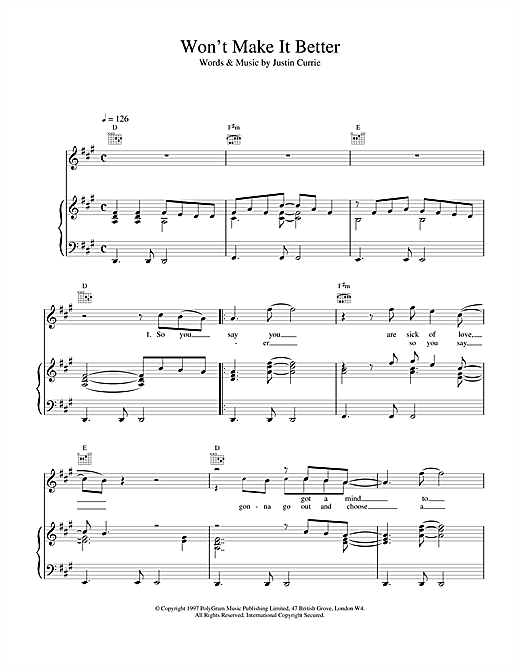 Learn to play Del Amitri Won't Make It Better sheet music for Piano, Vocal & Guitar (Right-Hand Melody) in minutes. Del Amitri Won't Make It Better sheet music notes and chords