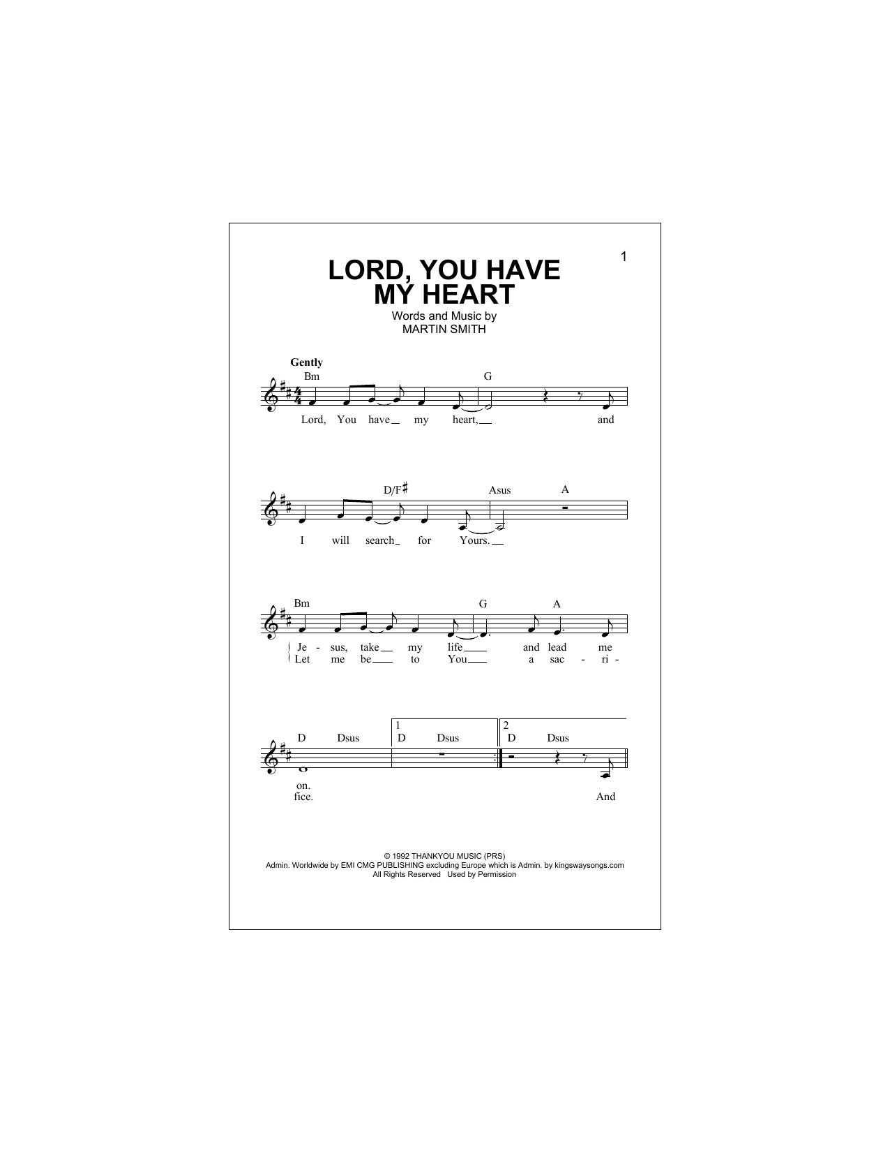 Delirious Lord, You Have My Heart sheet music, chords, lyrics - Printable PDF for Piano, Vocal & Guitar (Right-Hand Melody)