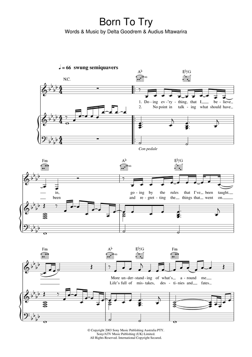 Learn to play Delta Goodrem Born To Try sheet music for Easy Piano in minutes. Delta Goodrem Born To Try sheet music notes and chords