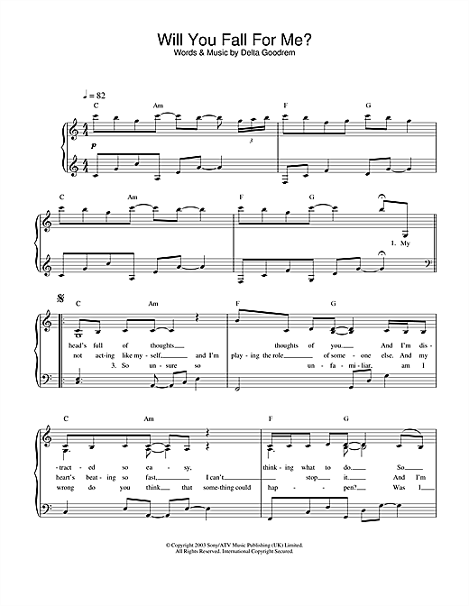 Learn to play Delta Goodrem Will You Fall For Me? sheet music for Piano in minutes. Delta Goodrem Will You Fall For Me? sheet music notes and chords