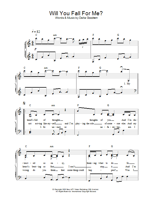 Learn to play Delta Goodrem Will You Fall For Me? sheet music for Piano in minutes. Delta Goodrem Will You Fall For Me? sheet music preview music notes and score for Piano including 4 page(s)