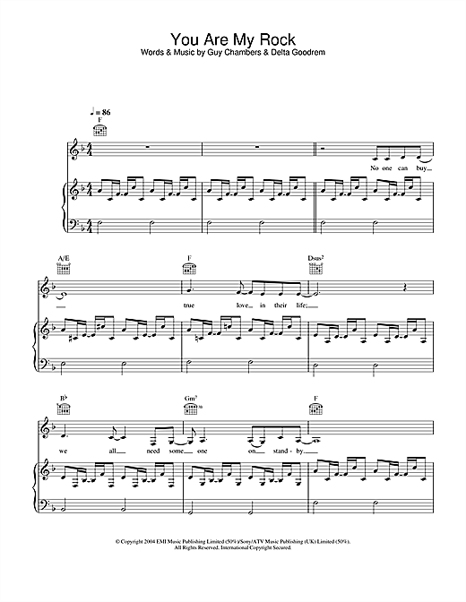 Learn to play Delta Goodrem You Are My Rock sheet music for Piano, Vocal & Guitar in minutes. Delta Goodrem You Are My Rock sheet music notes and chords