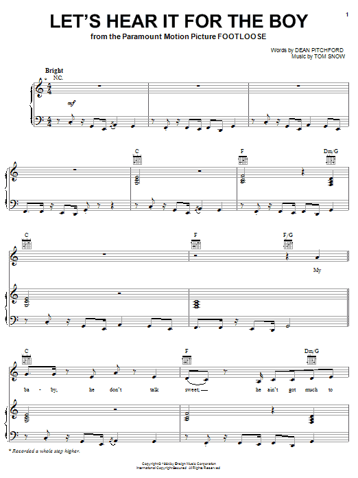 Learn to play Deniece Williams Let's Hear It For The Boy sheet music for Piano, Vocal & Guitar (Right-Hand Melody) in minutes. Deniece Williams Let's Hear It For The Boy sheet music notes and chords