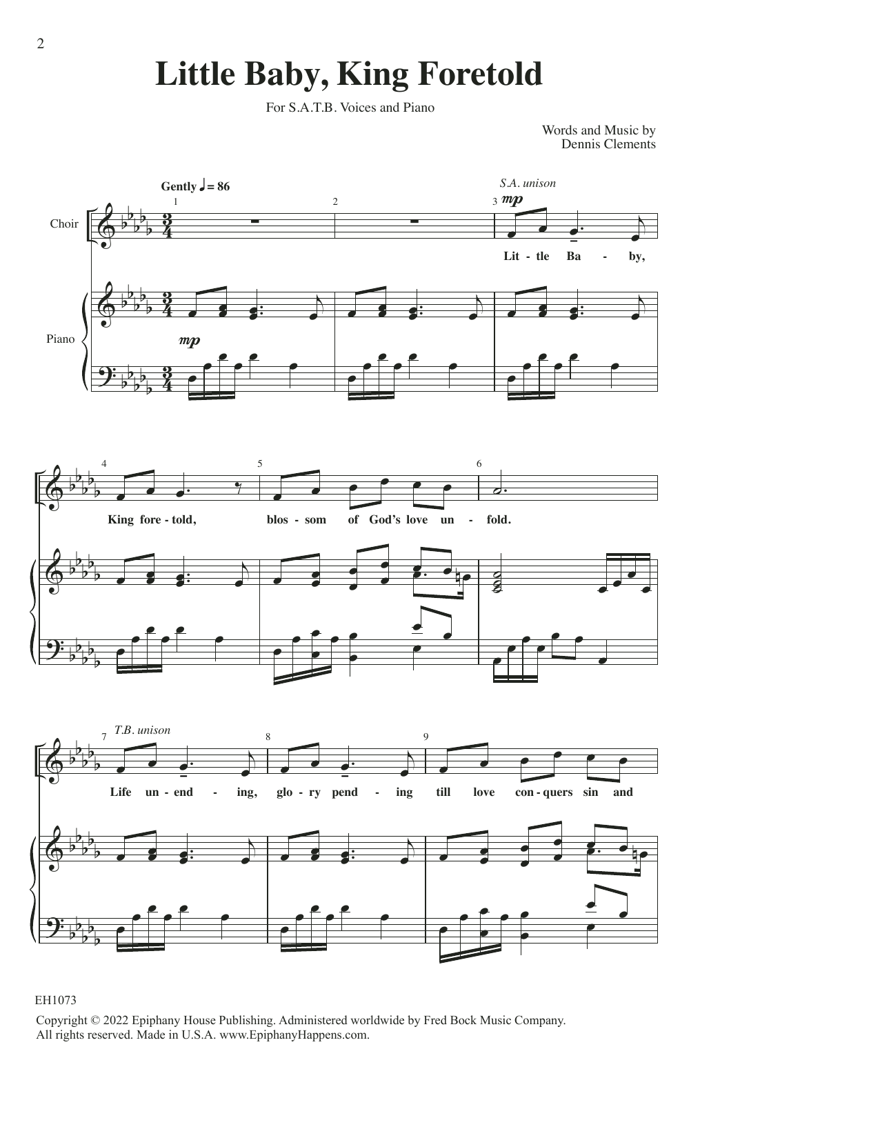 Dennis Clements Little Baby, King Foretold sheet music, chords, lyrics - Printable PDF for SATB Choir