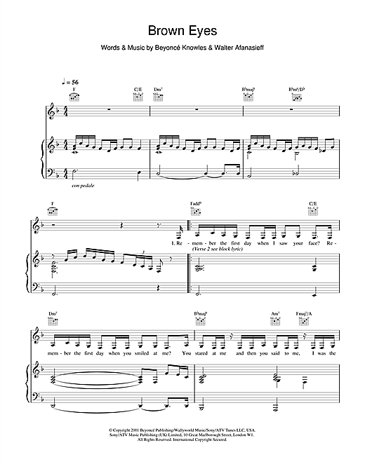 Learn to play Destiny's Child Brown Eyes sheet music for Piano, Vocal & Guitar in minutes. Destiny's Child Brown Eyes sheet music notes and chords