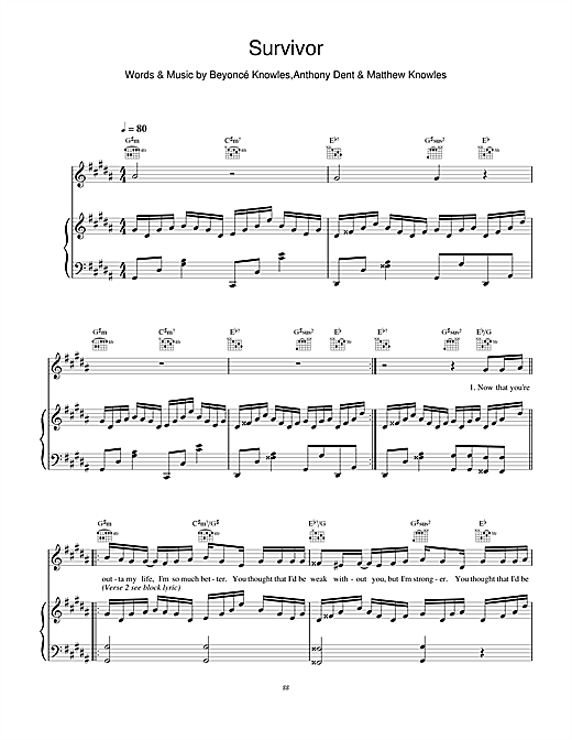 Learn to play Destiny's Child Survivor sheet music for Piano, Vocal & Guitar in minutes. Destiny's Child Survivor sheet music notes and chords