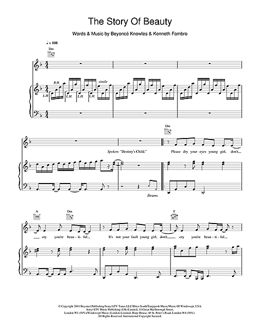 Learn to play Destiny's Child The Story Of Beauty sheet music for Piano, Vocal & Guitar in minutes. Destiny's Child The Story Of Beauty sheet music notes and chords