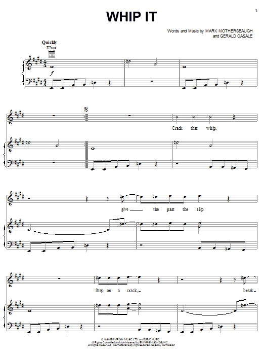 Devo Whip It sheet music preview music notes and score for Piano, Vocal & Guitar (Right-Hand Melody) including 5 page(s)