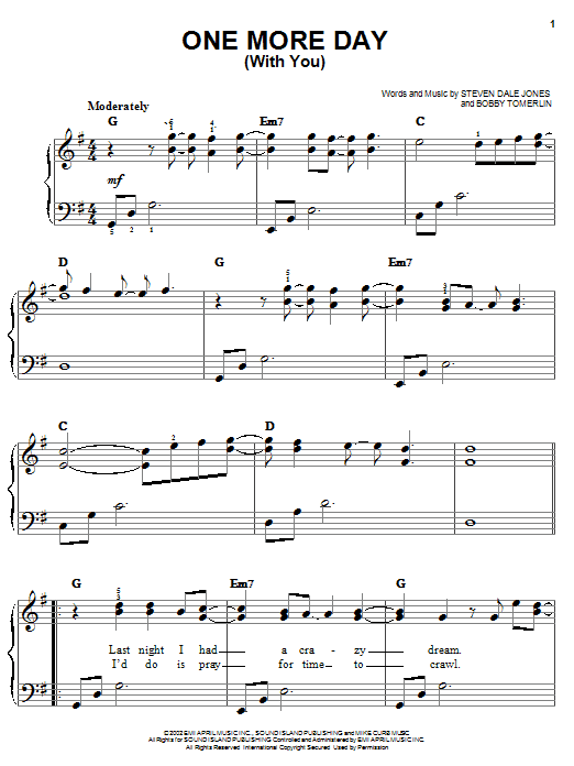 Learn to play Diamond Rio One More Day (With You) sheet music for Easy Piano in minutes. Diamond Rio One More Day (With You) sheet music notes and chords