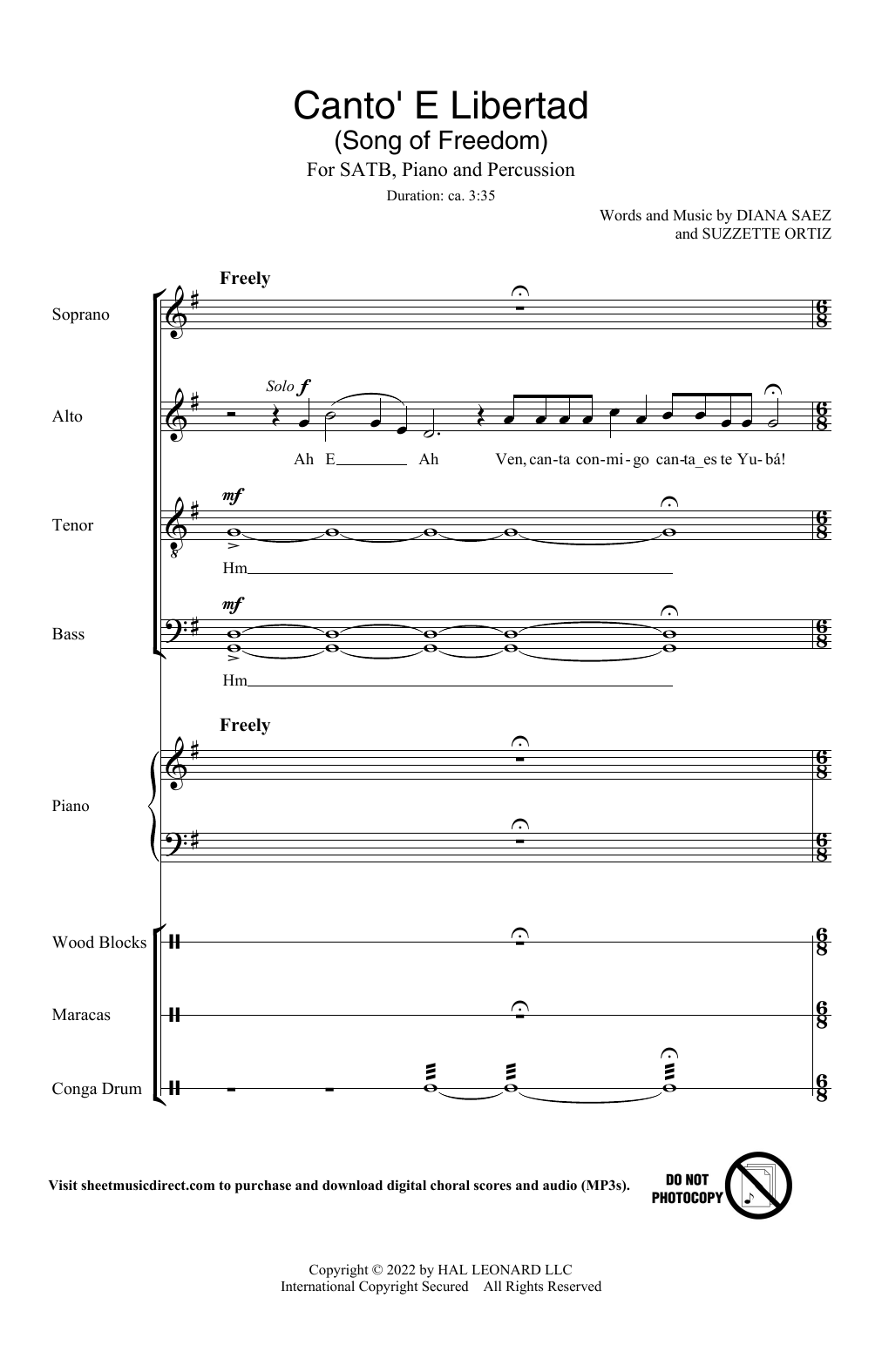 Diana Saez & Suzzette Ortiz Canto' E Libertad (Song of Freedom) sheet music, chords, lyrics - Printable PDF for SATB Choir