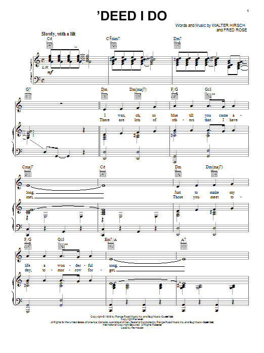 Learn to play Diana Krall 'Deed I Do sheet music for Piano, Vocal & Guitar (Right-Hand Melody) in minutes. Diana Krall 'Deed I Do sheet music notes and chords
