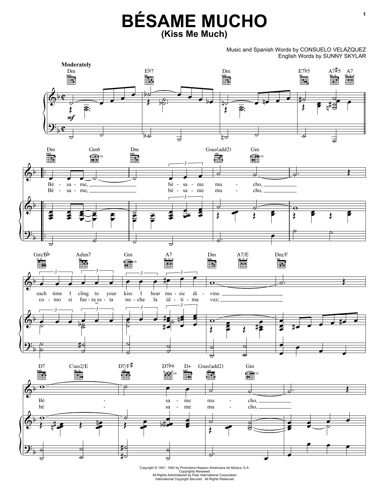 Diana Krall Besame Mucho (Kiss Me Much) sheet music preview music notes and score for Piano, Vocal & Guitar (Right-Hand Melody) including 3 page(s)