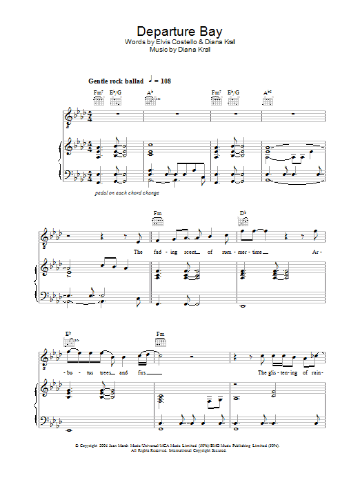 Learn to play Diana Krall Departure Bay sheet music for Piano, Vocal & Guitar in minutes. Diana Krall Departure Bay sheet music preview music notes and score for Piano, Vocal & Guitar including 10 page(s)