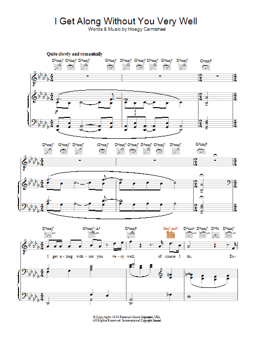 Diana Krall I Get Along Without You Very Well sheet music preview music notes and score for Melody Line, Lyrics & Chords including 2 page(s)