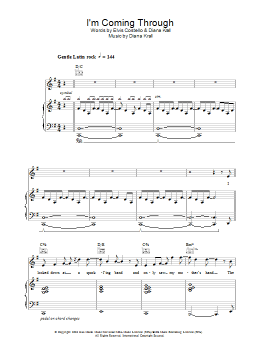 Learn to play Diana Krall I'm Coming Through sheet music for Piano, Vocal & Guitar in minutes. Diana Krall I'm Coming Through sheet music preview music notes and score for Piano, Vocal & Guitar including 12 page(s)