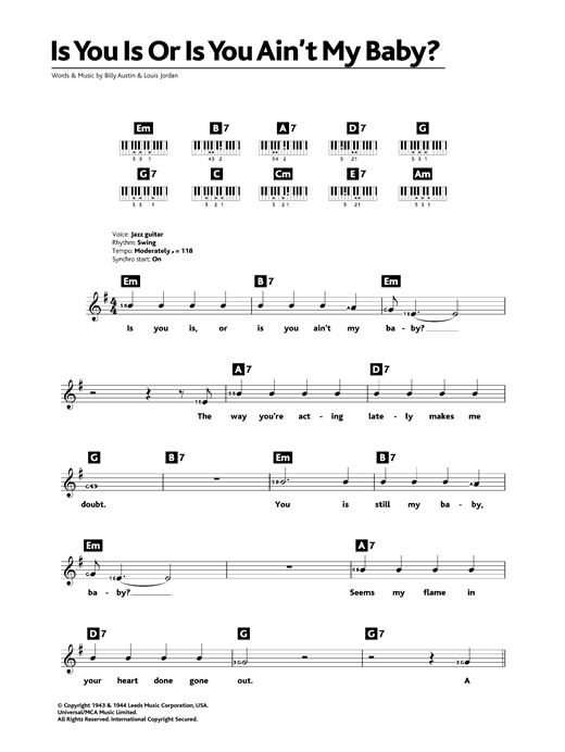 Learn to play Diana Krall Is You Is Or Is You Ain't My Baby? sheet music for Alto Saxophone in minutes. Diana Krall Is You Is Or Is You Ain't My Baby? sheet music notes and chords