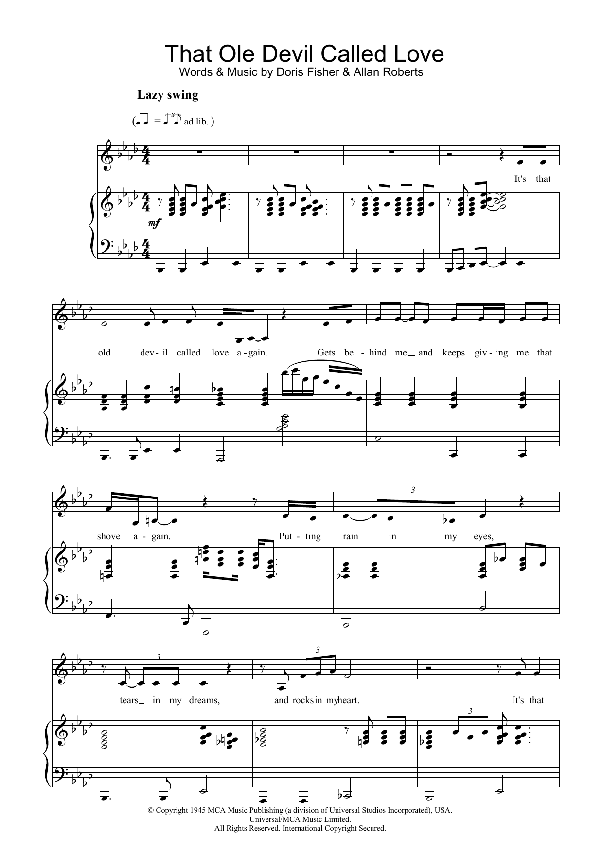 Diana Krall That Ole Devil Called Love sheet music preview music notes and score for Piano & Vocal including 4 page(s)