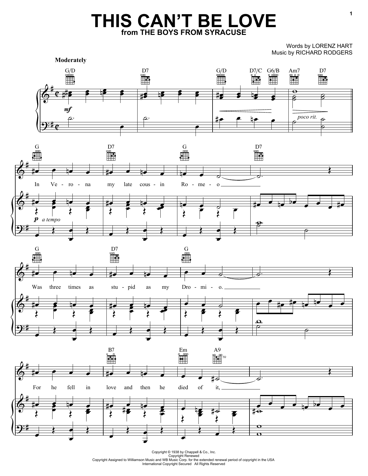 Diana Krall This Can't Be Love sheet music preview music notes and score for Piano, Vocal & Guitar (Right-Hand Melody) including 3 page(s)