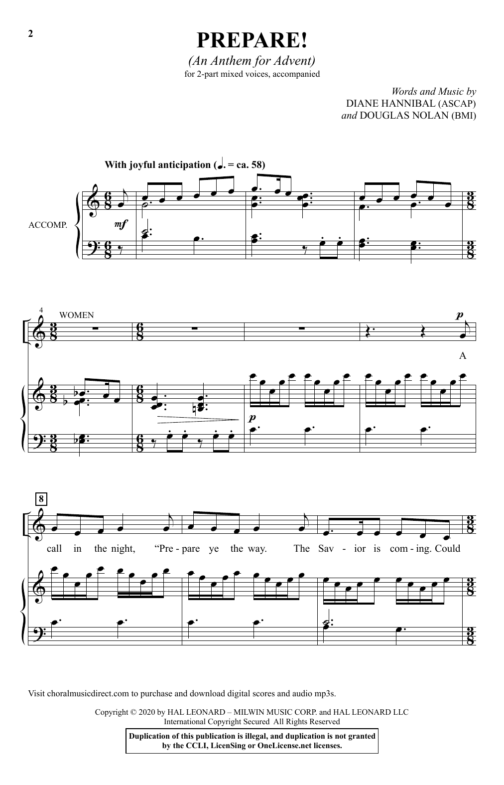 Diane Hannibal & Douglas Nolan Prepare! (An Anthem For Advent) sheet music, chords, lyrics - Printable PDF for 2-Part Choir