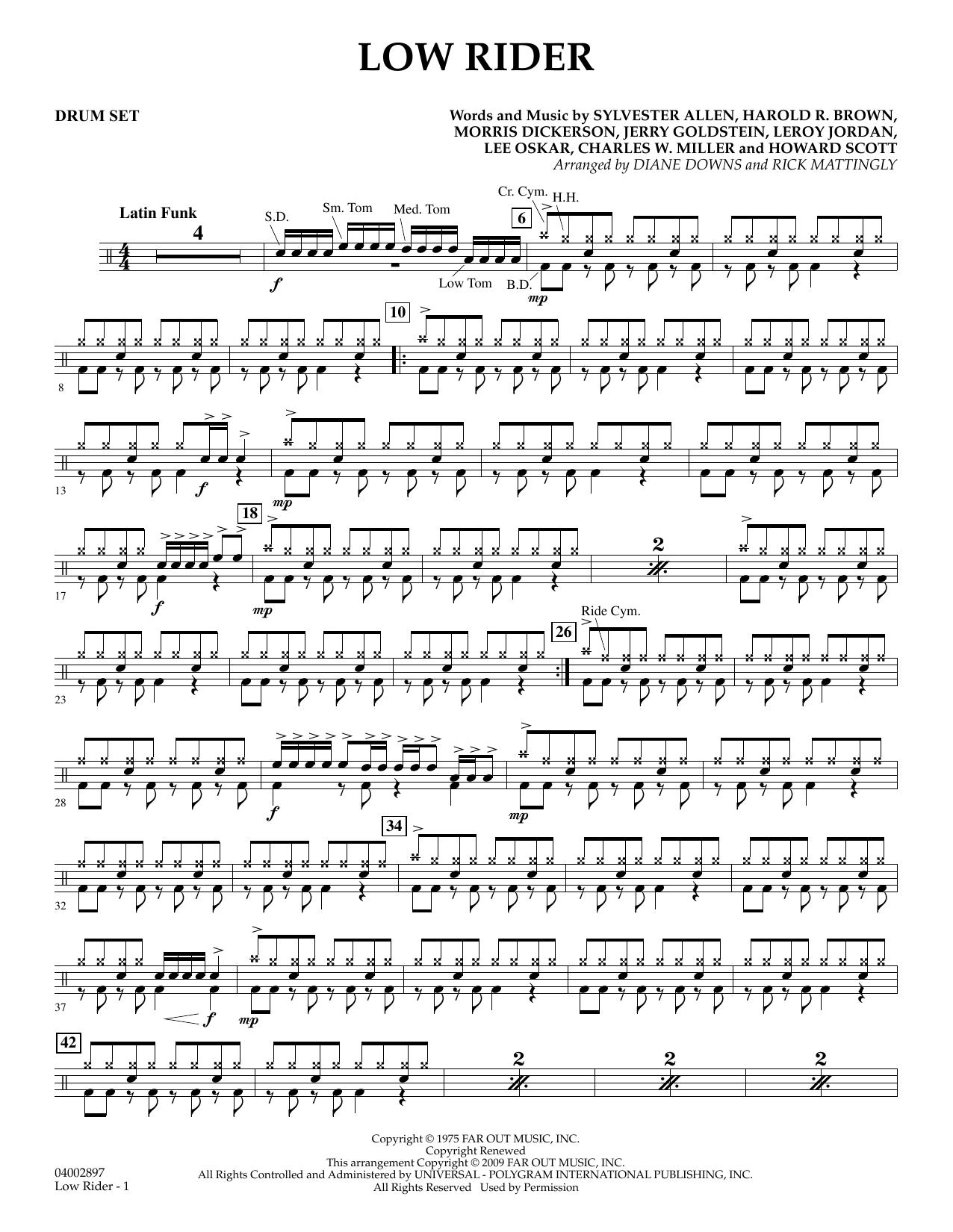 Learn to play Diane Downs Low Rider - Drum Set sheet music for Concert Band in minutes. Diane Downs Low Rider - Drum Set sheet music preview music notes and score for Concert Band including 2 page(s)