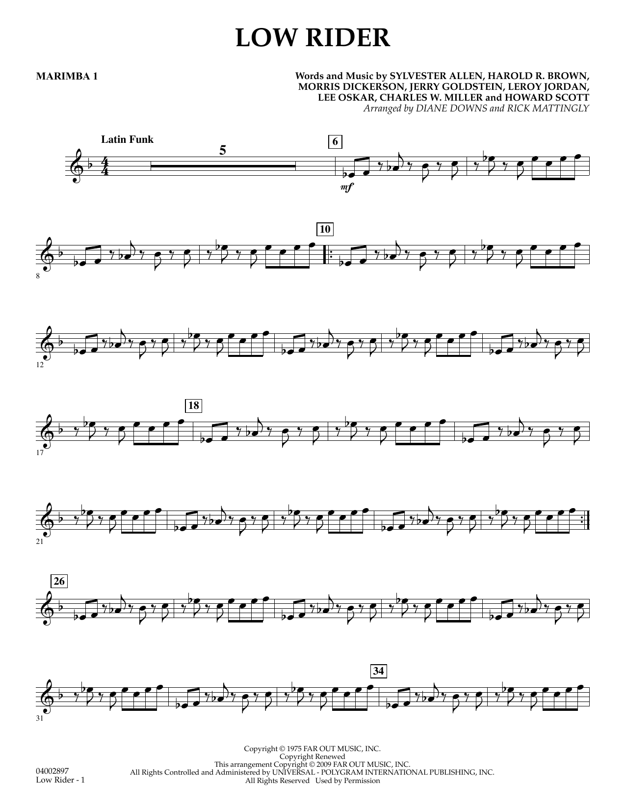 Learn to play Diane Downs Low Rider - Marimba 1 sheet music for Concert Band in minutes. Diane Downs Low Rider - Marimba 1 sheet music preview music notes and score for Concert Band including 2 page(s)