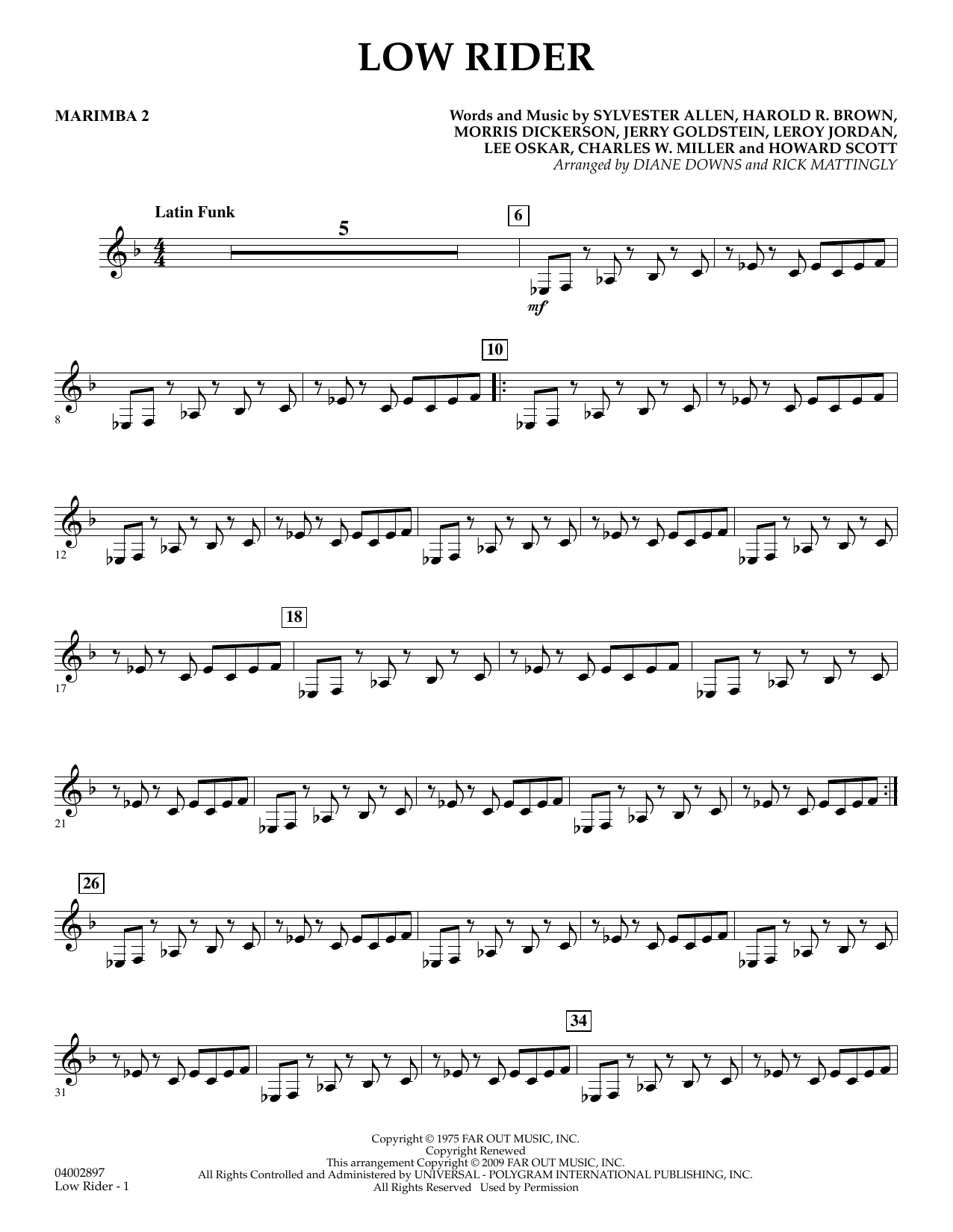 Learn to play Diane Downs Low Rider - Marimba 2 sheet music for Concert Band in minutes. Diane Downs Low Rider - Marimba 2 sheet music preview music notes and score for Concert Band including 2 page(s)