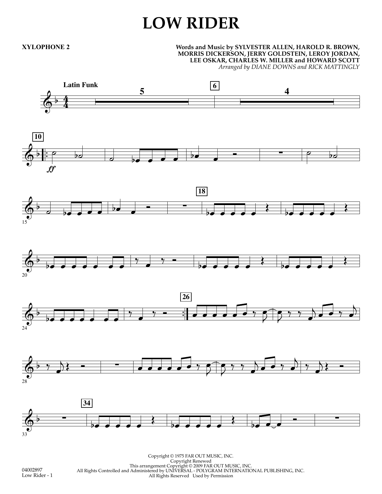 Learn to play Diane Downs Low Rider - Xylophone 2 sheet music for Concert Band in minutes. Diane Downs Low Rider - Xylophone 2 sheet music preview music notes and score for Concert Band including 2 page(s)