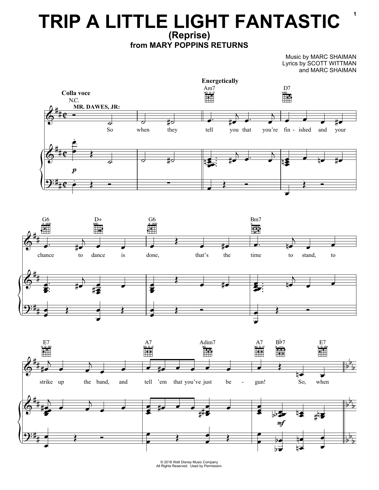 Dick Van Dyke & Company Trip A Little Light Fantastic (Reprise) (from Mary Poppins Returns) sheet music, chords, lyrics - Printable PDF for Easy Piano