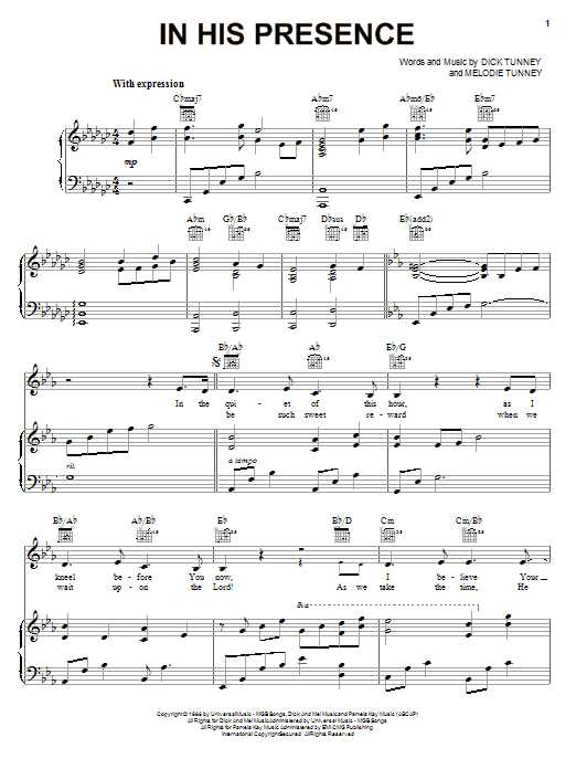 Learn to play Dick Tunney In His Presence sheet music for Piano, Vocal & Guitar (Right-Hand Melody) in minutes. Dick Tunney In His Presence sheet music notes and chords