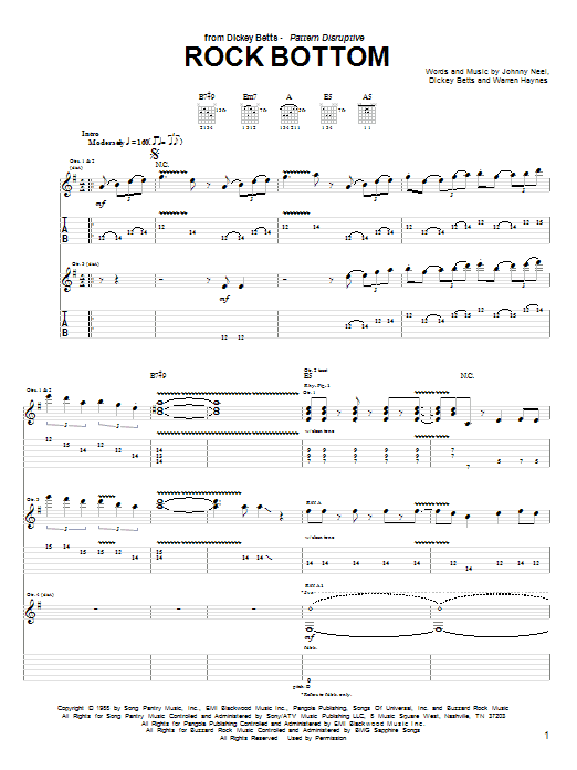 Learn to play Dickey Betts Rock Bottom sheet music for Guitar Tab in minutes. Dickey Betts Rock Bottom sheet music notes and chords
