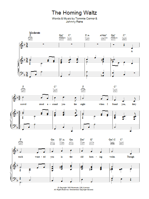 Learn to play Dickie Valentine The Homing Waltz sheet music for Piano, Vocal & Guitar (Right-Hand Melody) in minutes. Dickie Valentine The Homing Waltz sheet music preview music notes and score for Piano, Vocal & Guitar (Right-Hand Melody) including 3 page(s)
