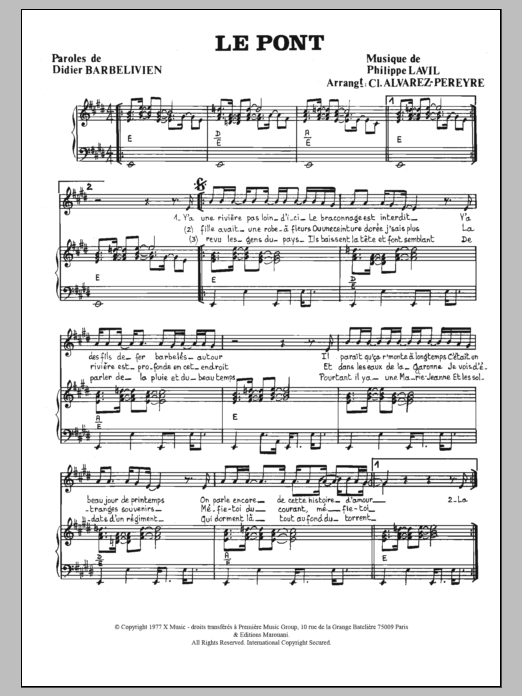 Learn to play Didier Barbelivien Le Pont sheet music for Piano & Vocal in minutes. Didier Barbelivien Le Pont sheet music preview music notes and score for Piano & Vocal including 2 page(s)