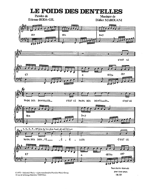 Learn to play Didier Marouani Le Poids Des Dentelles sheet music for Piano & Vocal in minutes. Didier Marouani Le Poids Des Dentelles sheet music notes and chords
