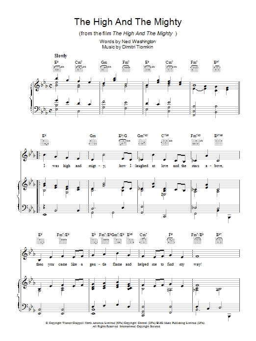 Learn to play Johnny Desmond The High And The Mighty sheet music for Piano, Vocal & Guitar (Right-Hand Melody) in minutes. Johnny Desmond The High And The Mighty sheet music preview music notes and score for Piano, Vocal & Guitar (Right-Hand Melody) including 3 page(s)