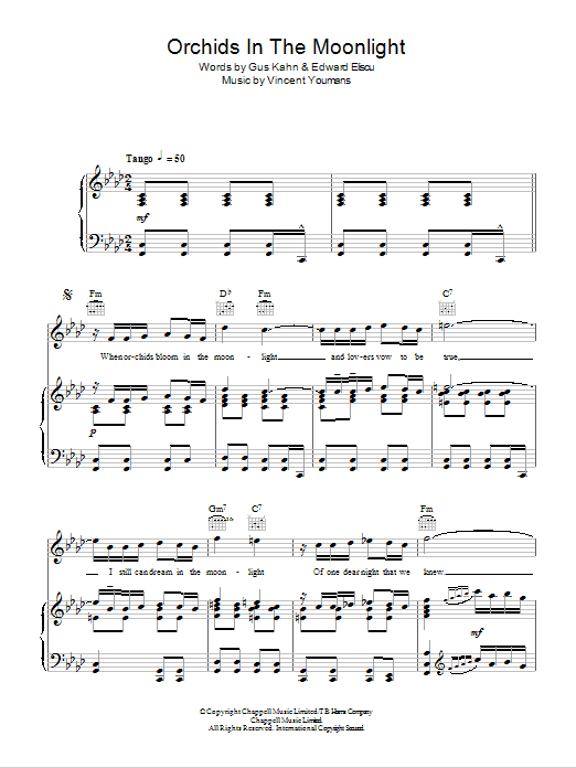 Dinah Shore Orchids In The Moonlight sheet music, chords, lyrics - Printable PDF for Piano, Vocal & Guitar (Right-Hand Melody)