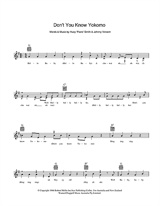 Learn to play Dinah Lee Don't You Know Yokomo sheet music for Melody Line, Lyrics & Chords in minutes. Dinah Lee Don't You Know Yokomo sheet music preview music notes and score for Melody Line, Lyrics & Chords including 2 page(s)